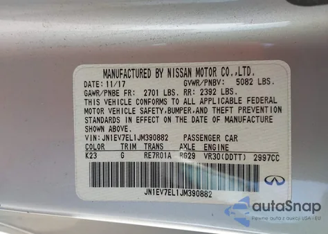 2018 Infiniti Q60 3.0T Luxe z USA, uszkodzony, nr VIN JN1EV7EL1JM390882